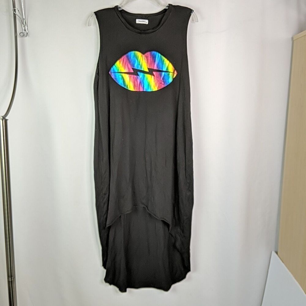Lauren Moshi Hi Lo Dress Electric Lips Rainbow Size XL Lightning Tshirt Knit - Picture 4 of 10